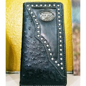 Longhorn concho Western mens wallet Bifold black, check book, credit card holder
